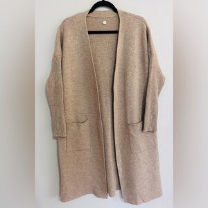 Mer-Sea & Co Wool Cashmere Ribbed Sleeve Long Open Cardigan Size Large minimal